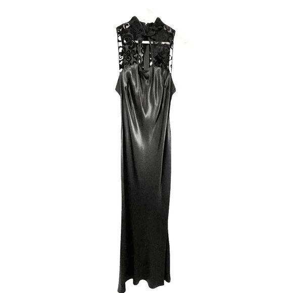 Vintage 90’s Zum Zum Black Satin Dress Size 9/10 Velvet Burnout Whimsigoth Prom - Picture 1 of 10